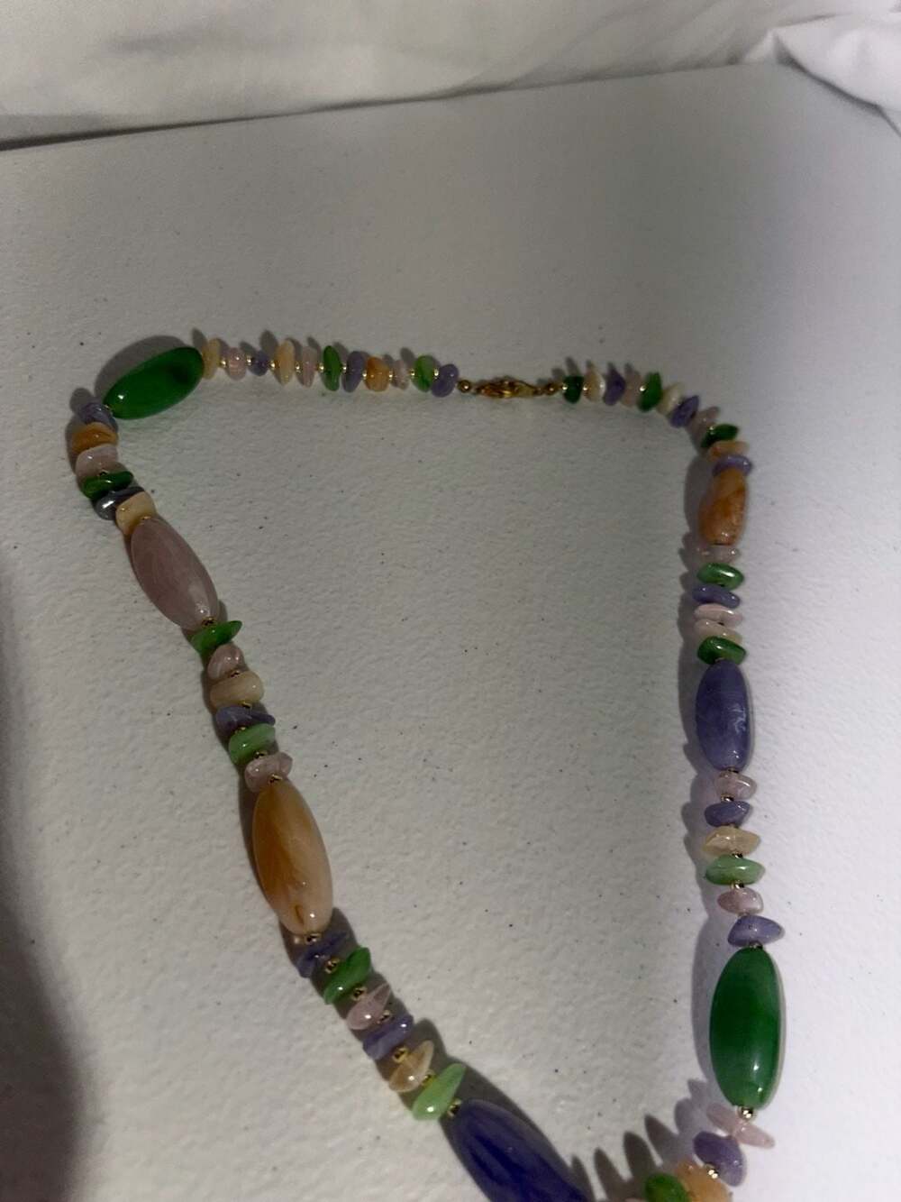 Retro Beaded Necklace Purple Cream Pink Green Gold Vintage Cottage Soft Girl